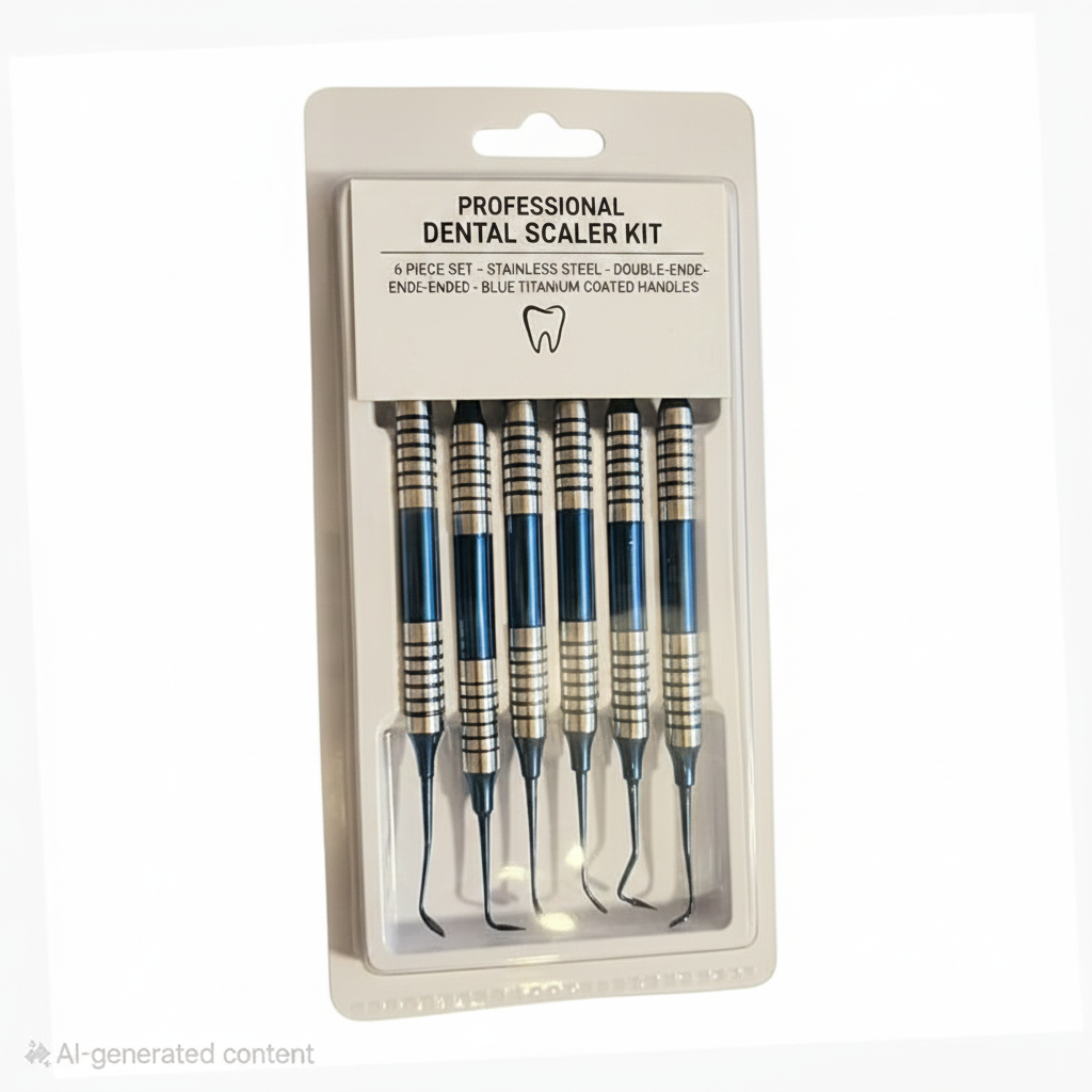 6-piece dental scaler kit in blister packaging