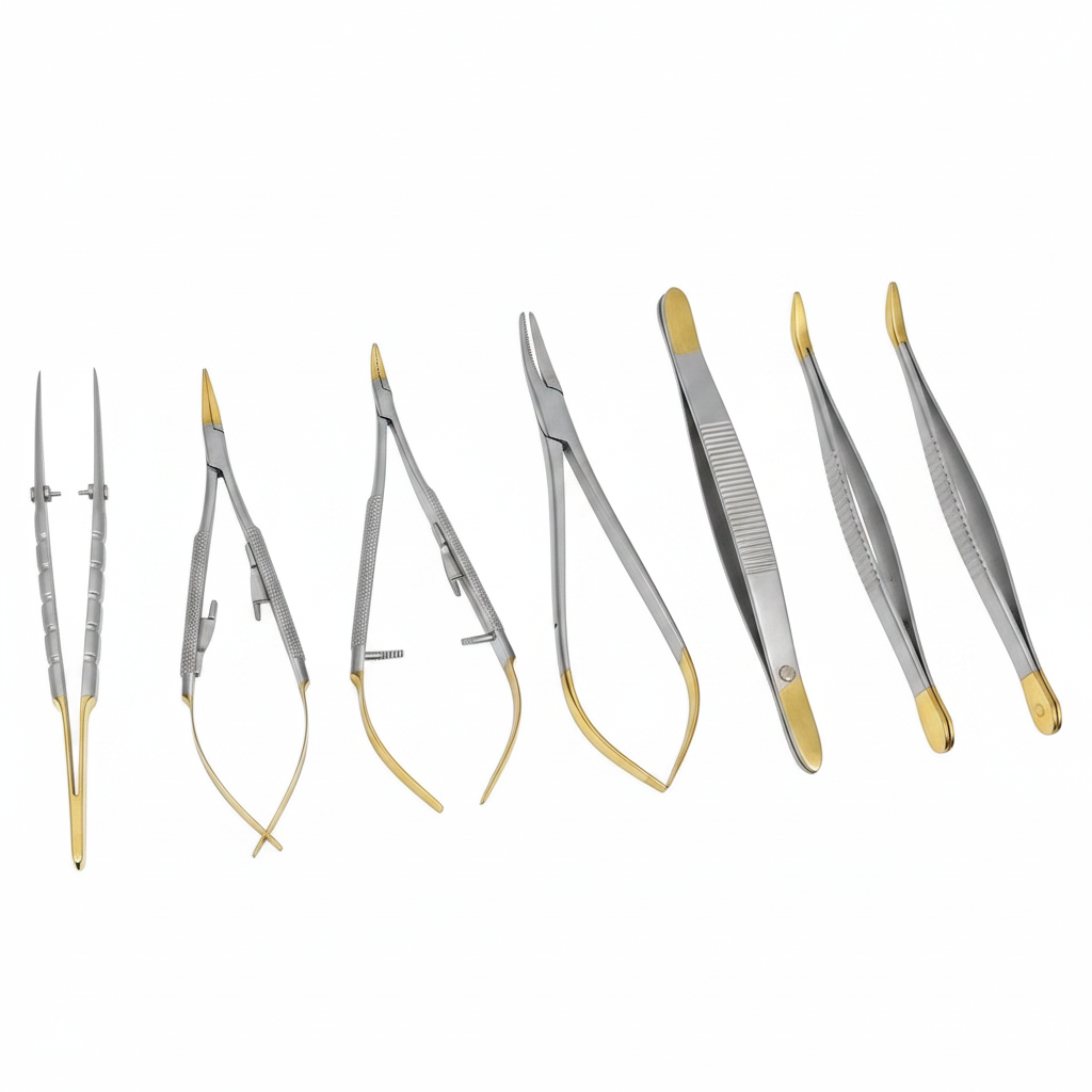 Micro Surgery Needle Holders Scissors Forceps Set Curved full view