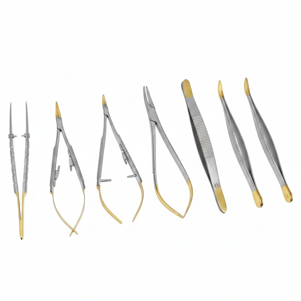 Micro Surgery Needle Holders Scissors Forceps Set Curved full view
