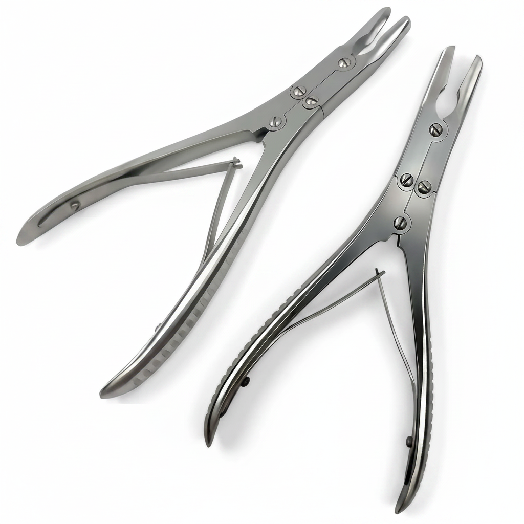 Ruskin Bone Rongeur Set 7.5 inch Straight and Curved 7mm Bite Double Action - No Watermark